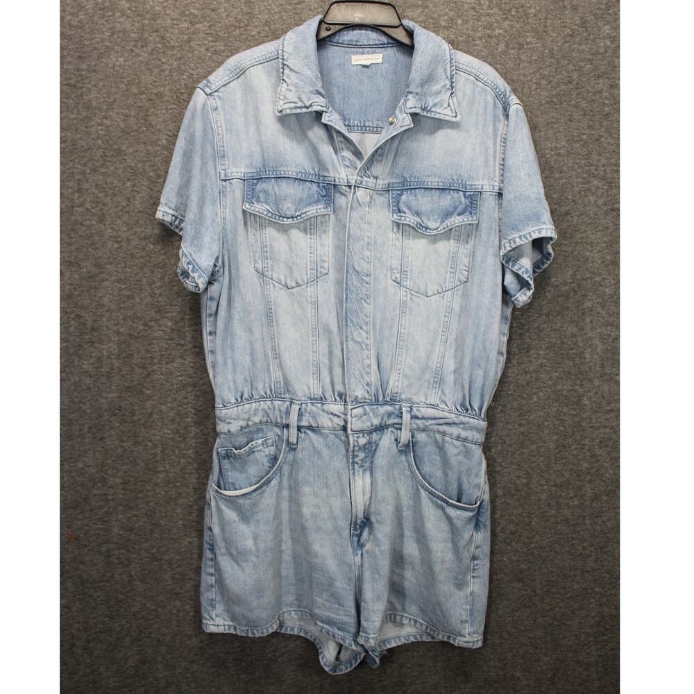 Good American Light Wash Denim Short Sleeve Romper